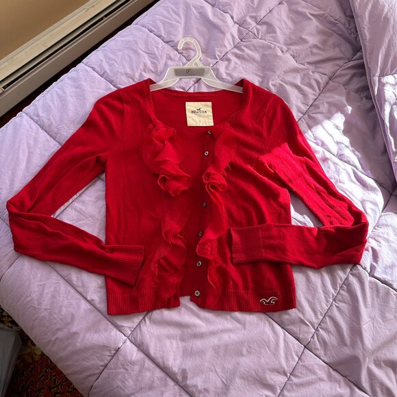 Red Ruffle Hollister Cardigan - Picture 1 of 4